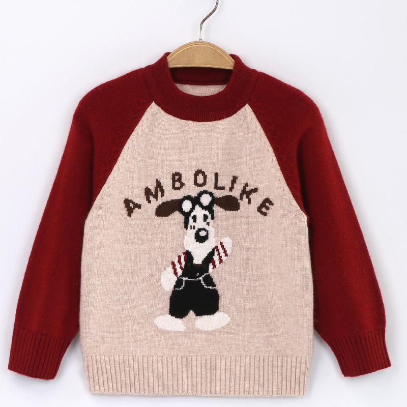 Vaikų megztinis su panda modeliu, kašmyro-vilnos mišinys, ilgos rankovės, apvalus kaklas