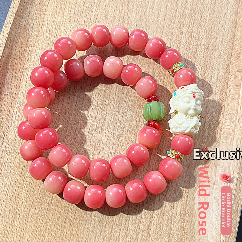 broskyňovo-ružový náramok z Bodhi koreňov, Tara šperky, unisex, 10 mm, 38 korálok