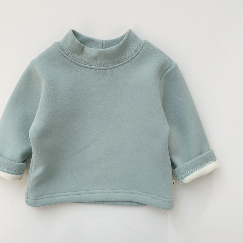 Vaikų žieminis megztinis su fliso pamušalu, Korejos stiliaus, 95% medvilnė, ilgos rankovės, be gobtuvo, amžius 1–3 m, sezona žiema