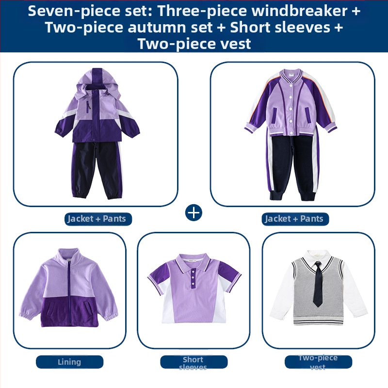 Tryjų dalių mokyklinės uniformos komplektas (švarkas + marškiniai su ilgomis rankovėmis + kelnės), 100% acetato pluoštas, unisex, nuimamas gobtuvas, vaikams 3–8 metai