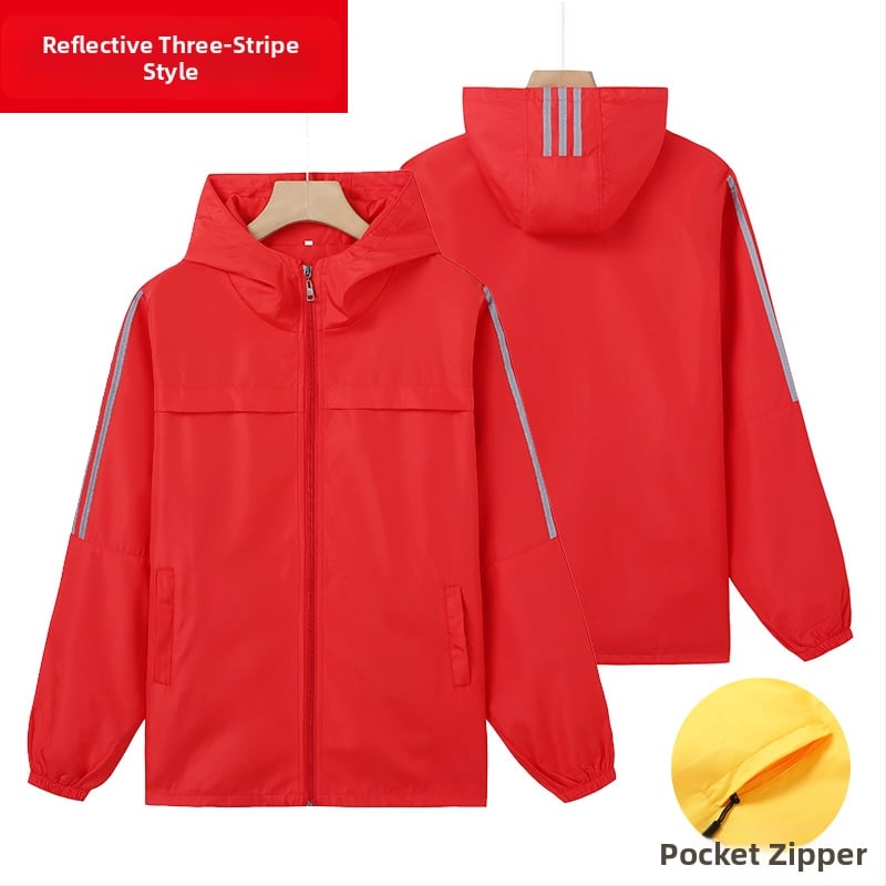 Plāna vēja jaka ar reklāmas logotipu, poliesters, garas piedurknes, rāvējslēdzējs, brīvā piegriezuma