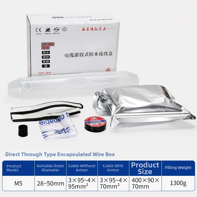 Liimiga täidetud veekindel jaotuskast välisvalgustusele, 1 sisend, 2 väljundit, isolatsiooniga ja tihendatud, pritsmekaitse