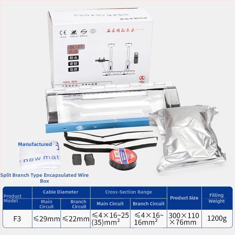 Liimiga täidetud veekindel jaotuskast välisvalgustusele, 1 sisend, 2 väljundit, isolatsiooniga ja tihendatud, pritsmekaitse