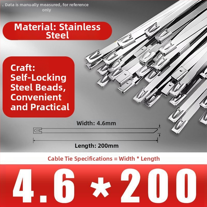 304/201 nerūdijančio plieno kabeliniai dirželiai, savisaugantys užraktai, aukštos temperatūros atsparumas, lauko oksidacijos ir korozijos atsparumas, 50 vnt