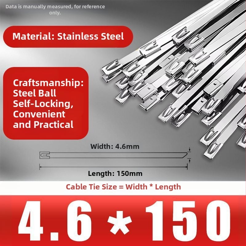 304/201 nerūdijančio plieno kabeliniai dirželiai, savisaugantys užraktai, aukštos temperatūros atsparumas, lauko oksidacijos ir korozijos atsparumas, 50 vnt
