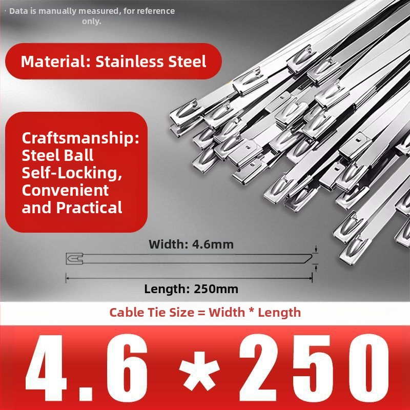 304/201 nerūdijančio plieno kabeliniai dirželiai, savisaugantys užraktai, aukštos temperatūros atsparumas, lauko oksidacijos ir korozijos atsparumas, 50 vnt