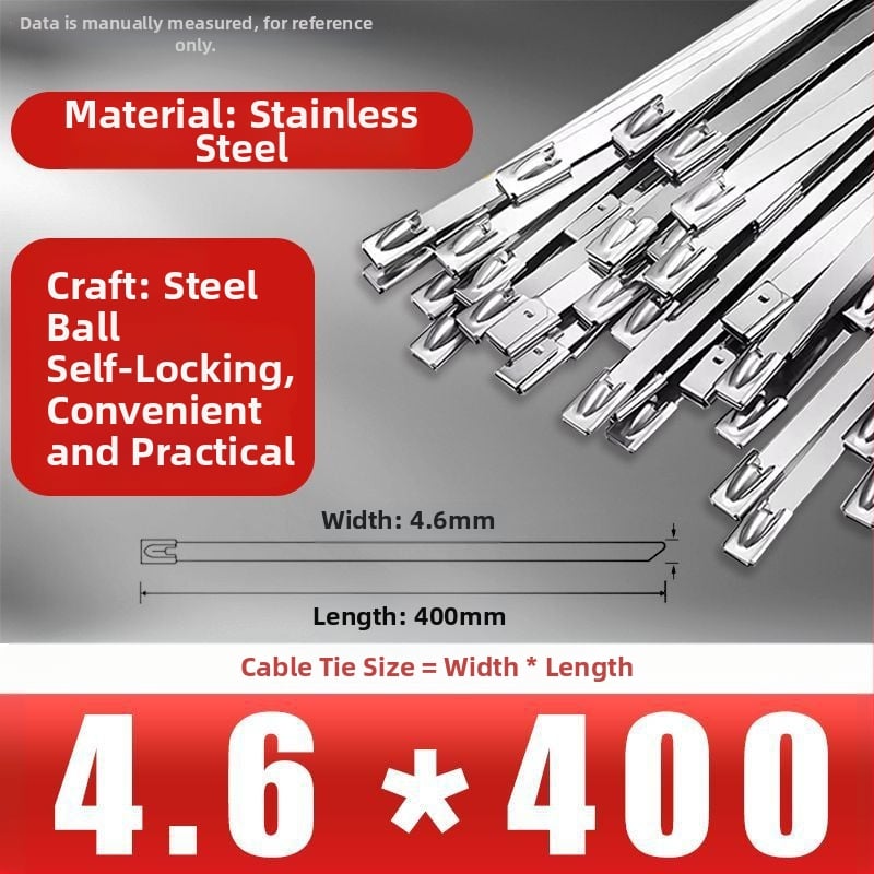 304/201 nerūdijančio plieno kabeliniai dirželiai, savisaugantys užraktai, aukštos temperatūros atsparumas, lauko oksidacijos ir korozijos atsparumas, 50 vnt