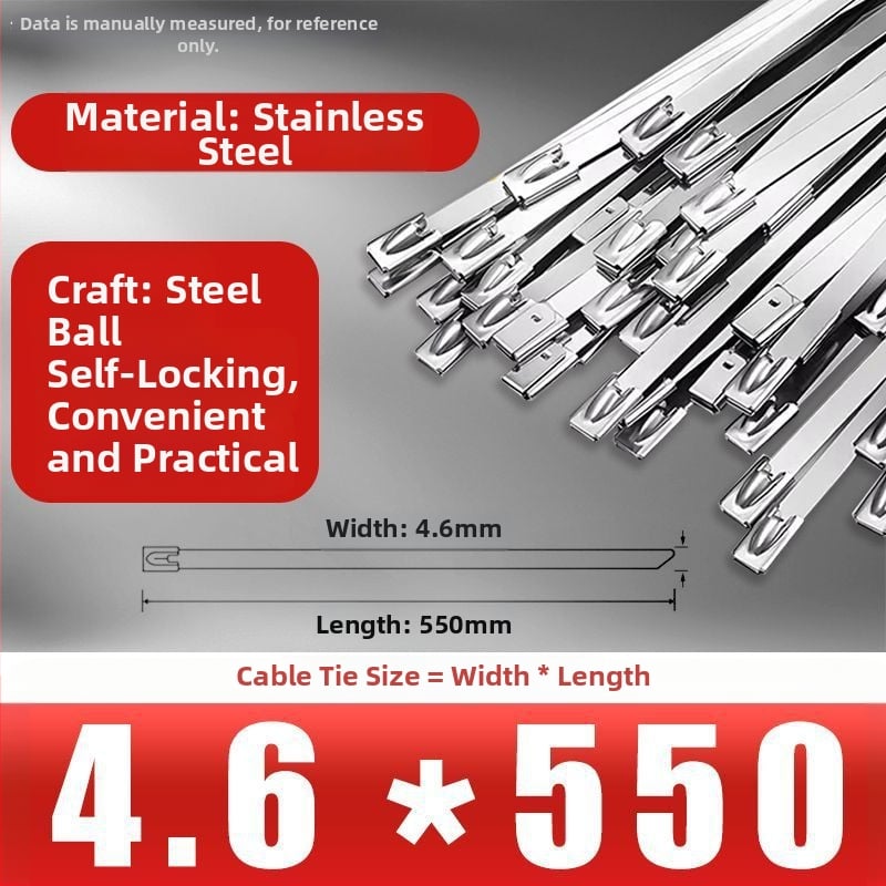 304/201 nerūdijančio plieno kabeliniai dirželiai, savisaugantys užraktai, aukštos temperatūros atsparumas, lauko oksidacijos ir korozijos atsparumas, 50 vnt