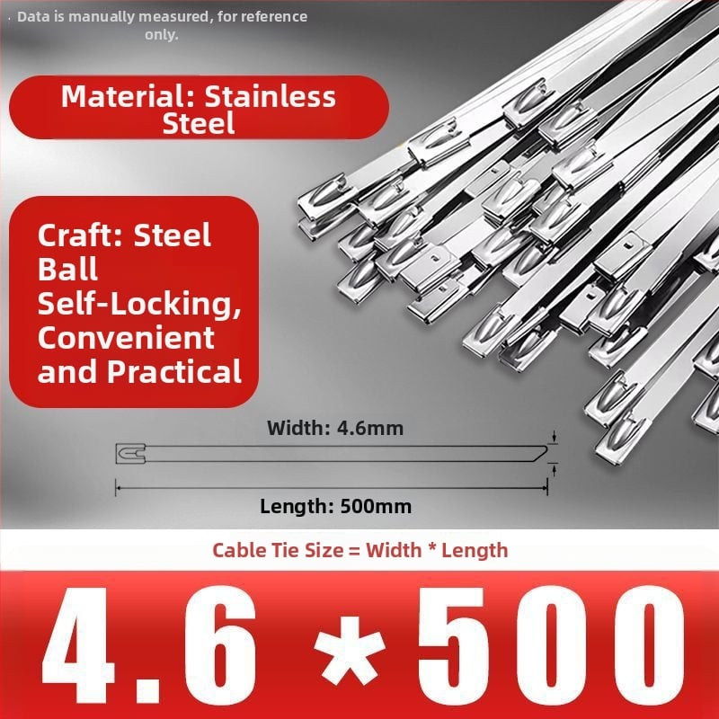 304/201 nerūdijančio plieno kabeliniai dirželiai, savisaugantys užraktai, aukštos temperatūros atsparumas, lauko oksidacijos ir korozijos atsparumas, 50 vnt