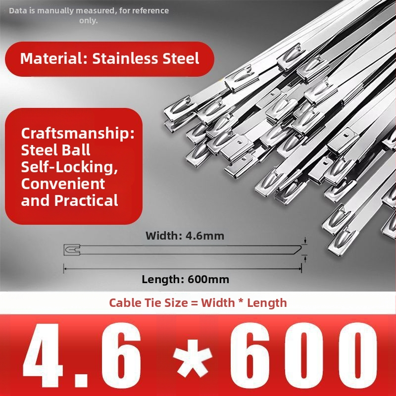 304/201 nerūdijančio plieno kabeliniai dirželiai, savisaugantys užraktai, aukštos temperatūros atsparumas, lauko oksidacijos ir korozijos atsparumas, 50 vnt