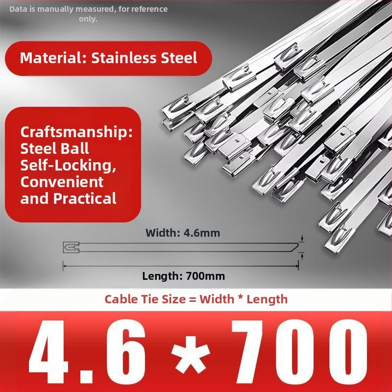 304/201 nerūdijančio plieno kabeliniai dirželiai, savisaugantys užraktai, aukštos temperatūros atsparumas, lauko oksidacijos ir korozijos atsparumas, 50 vnt