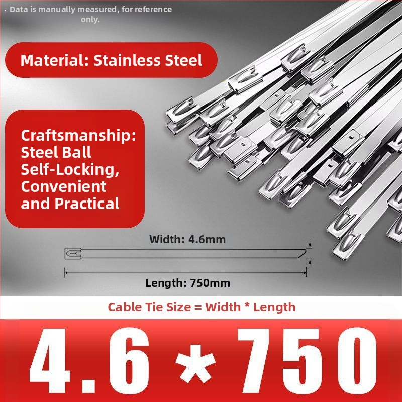 304/201 nerūdijančio plieno kabeliniai dirželiai, savisaugantys užraktai, aukštos temperatūros atsparumas, lauko oksidacijos ir korozijos atsparumas, 50 vnt