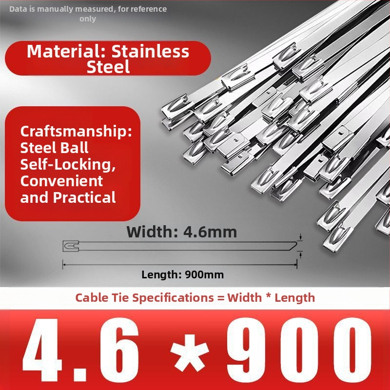 304/201 nerūdijančio plieno kabeliniai dirželiai, savisaugantys užraktai, aukštos temperatūros atsparumas, lauko oksidacijos ir korozijos atsparumas, 50 vnt
