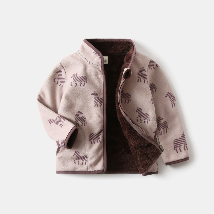 Vaikiška poliarflesinė striukė su gobtuvu ir užtrauktuku, storas, stovėto kaklo, ilgomis rankovėmis, trumpas kirpimas, unisex