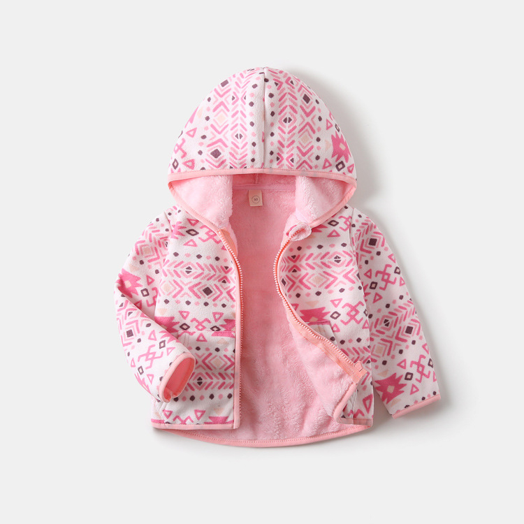 Vaikiška poliarflesinė striukė su gobtuvu ir užtrauktuku, storas, stovėto kaklo, ilgomis rankovėmis, trumpas kirpimas, unisex