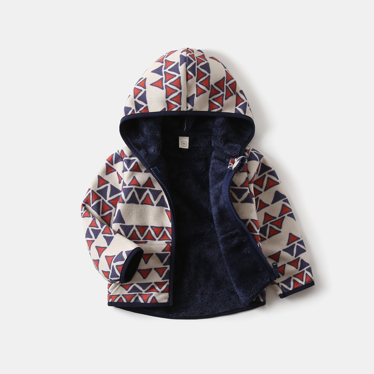 Vaikiška poliarflesinė striukė su gobtuvu ir užtrauktuku, storas, stovėto kaklo, ilgomis rankovėmis, trumpas kirpimas, unisex