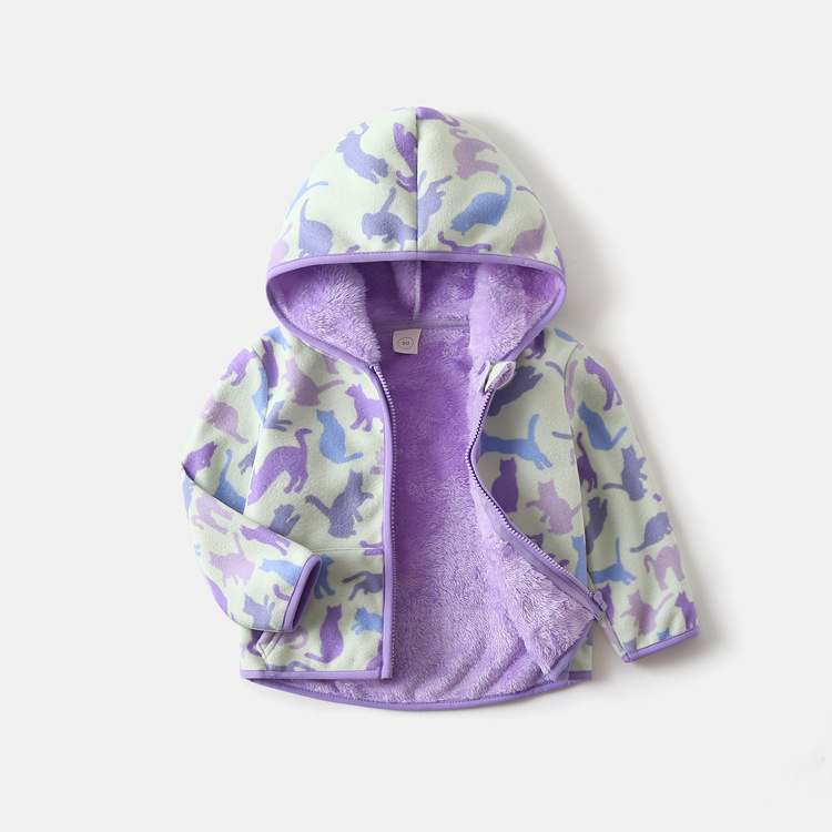 Vaikiška poliarflesinė striukė su gobtuvu ir užtrauktuku, storas, stovėto kaklo, ilgomis rankovėmis, trumpas kirpimas, unisex