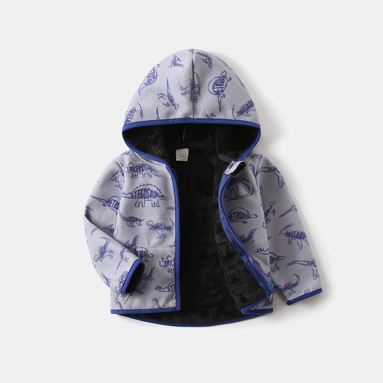 Vaikiška poliarflesinė striukė su gobtuvu ir užtrauktuku, storas, stovėto kaklo, ilgomis rankovėmis, trumpas kirpimas, unisex