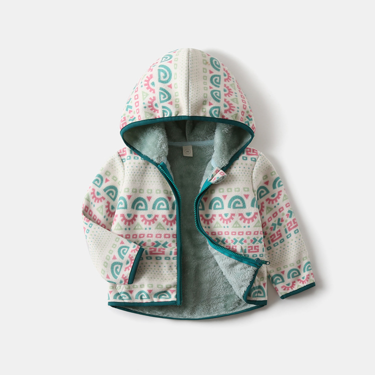 Vaikiška poliarflesinė striukė su gobtuvu ir užtrauktuku, storas, stovėto kaklo, ilgomis rankovėmis, trumpas kirpimas, unisex