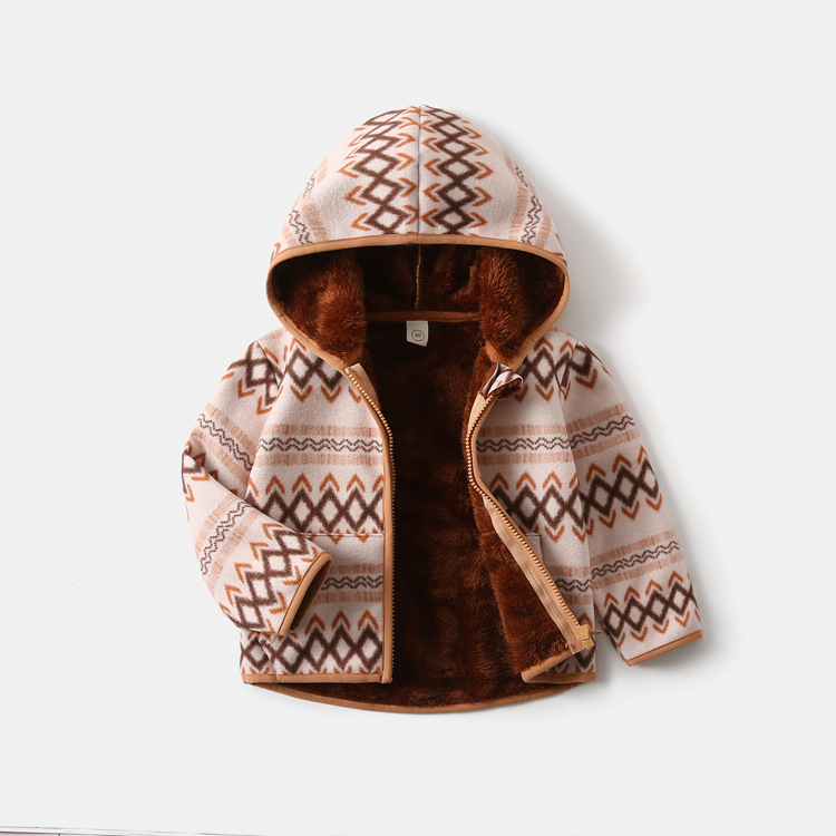 Vaikiška poliarflesinė striukė su gobtuvu ir užtrauktuku, storas, stovėto kaklo, ilgomis rankovėmis, trumpas kirpimas, unisex