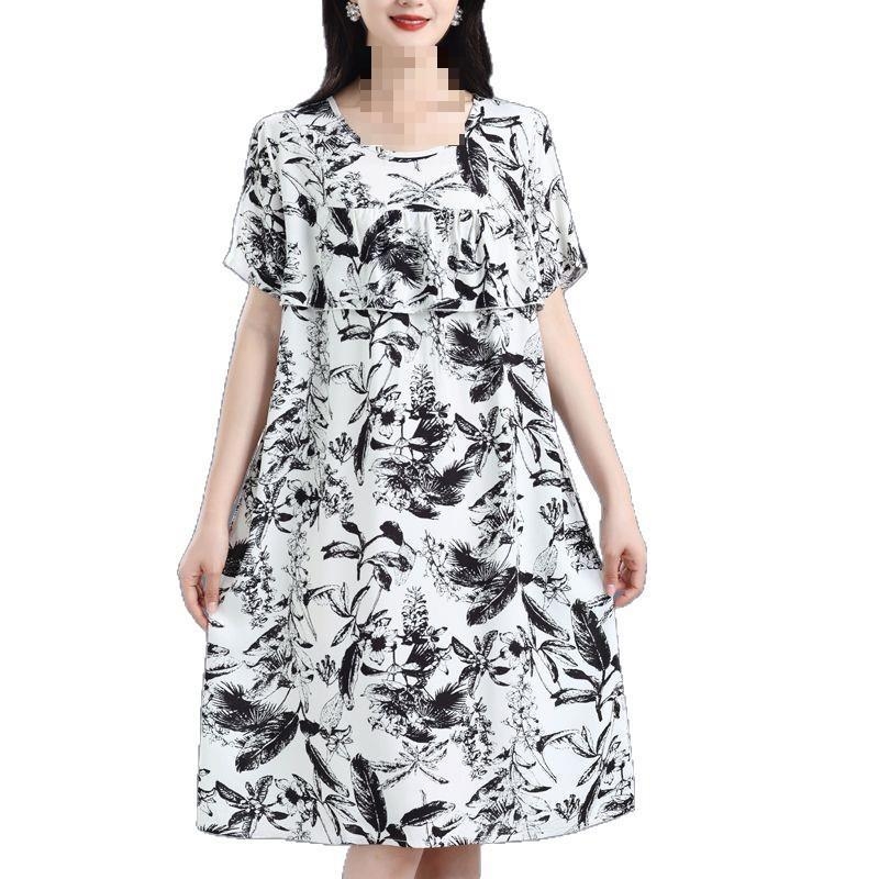 Γυναικείο νυχτικό-φόρεμα από βαμβάκι και μετάξι, στρογγυλός λαιμός, μανίκια 3/4, μακριά φούστα