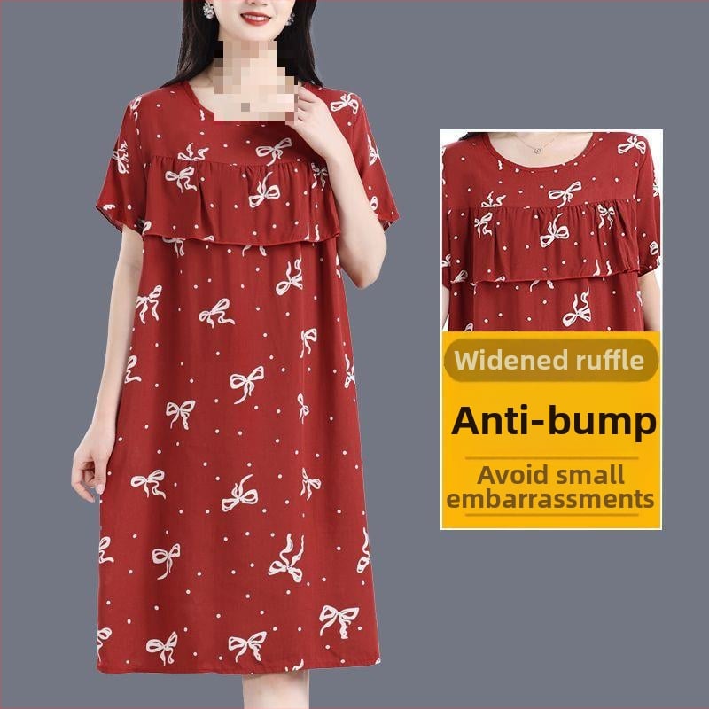 Γυναικείο νυχτικό-φόρεμα από βαμβάκι και μετάξι, στρογγυλός λαιμός, μανίκια 3/4, μακριά φούστα