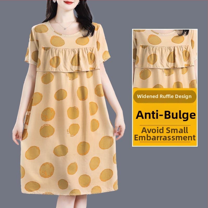 Γυναικείο νυχτικό-φόρεμα από βαμβάκι και μετάξι, στρογγυλός λαιμός, μανίκια 3/4, μακριά φούστα