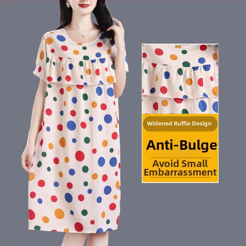 Γυναικείο νυχτικό-φόρεμα από βαμβάκι και μετάξι, στρογγυλός λαιμός, μανίκια 3/4, μακριά φούστα