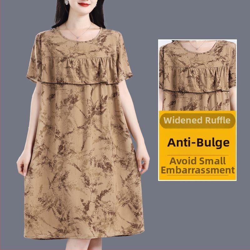 Γυναικείο νυχτικό-φόρεμα από βαμβάκι και μετάξι, στρογγυλός λαιμός, μανίκια 3/4, μακριά φούστα