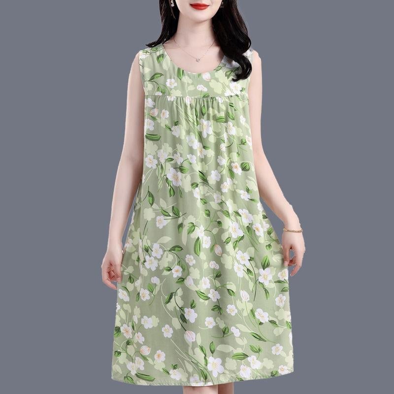 Γυναικείο νυχτικό-φόρεμα από βαμβάκι και μετάξι, στρογγυλός λαιμός, μανίκια 3/4, μακριά φούστα