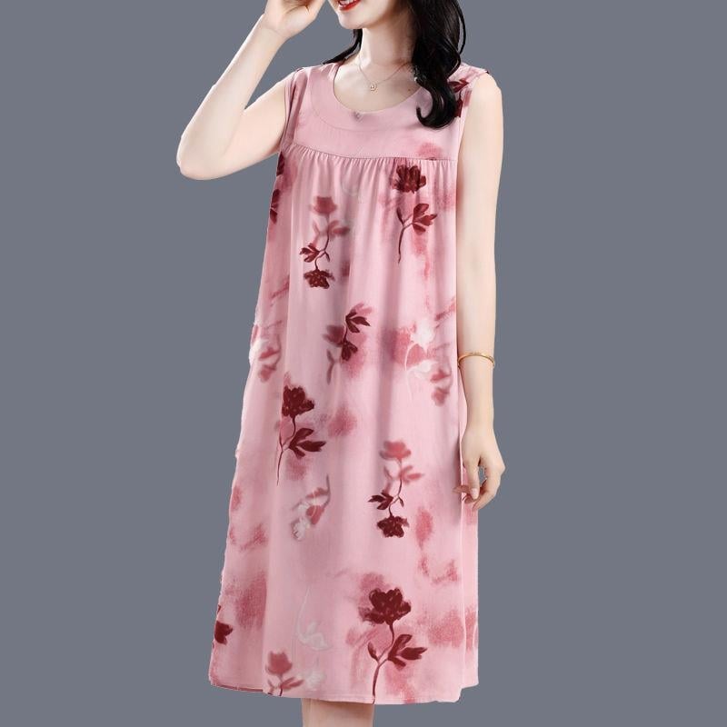 Γυναικείο νυχτικό-φόρεμα από βαμβάκι και μετάξι, στρογγυλός λαιμός, μανίκια 3/4, μακριά φούστα