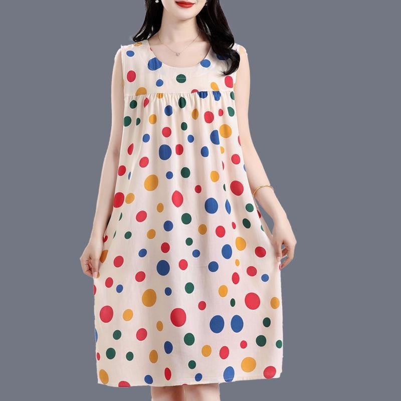 Γυναικείο νυχτικό-φόρεμα από βαμβάκι και μετάξι, στρογγυλός λαιμός, μανίκια 3/4, μακριά φούστα