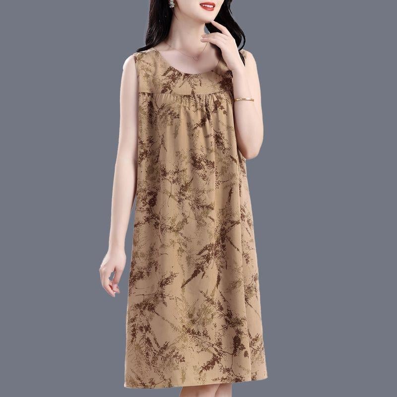 Γυναικείο νυχτικό-φόρεμα από βαμβάκι και μετάξι, στρογγυλός λαιμός, μανίκια 3/4, μακριά φούστα