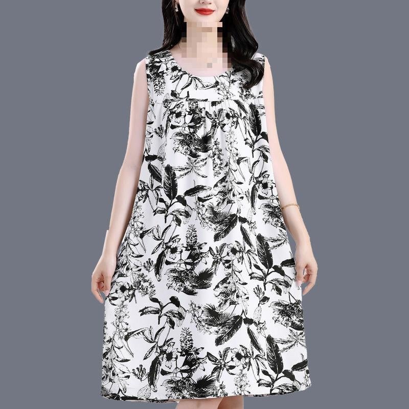 Γυναικείο νυχτικό-φόρεμα από βαμβάκι και μετάξι, στρογγυλός λαιμός, μανίκια 3/4, μακριά φούστα