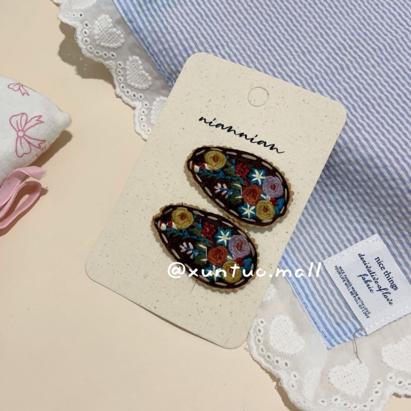 Rūpnie darināts auduma matu klips ar mežģīnēm — Korejas stila pušķveida ziedu raksts, BB klips meitenēm