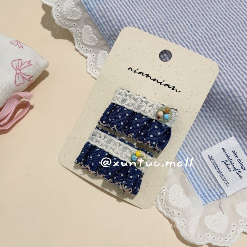 Rūpnie darināts auduma matu klips ar mežģīnēm — Korejas stila pušķveida ziedu raksts, BB klips meitenēm