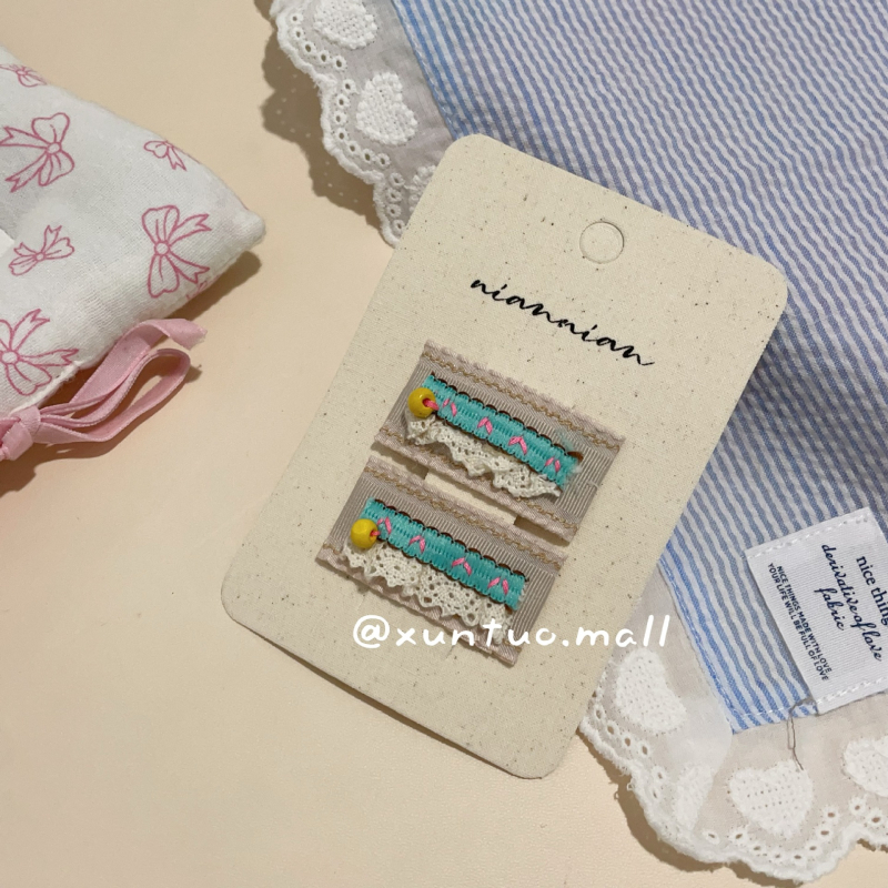 Rūpnie darināts auduma matu klips ar mežģīnēm — Korejas stila pušķveida ziedu raksts, BB klips meitenēm