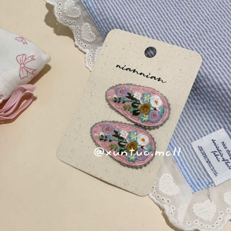 Rūpnie darināts auduma matu klips ar mežģīnēm — Korejas stila pušķveida ziedu raksts, BB klips meitenēm