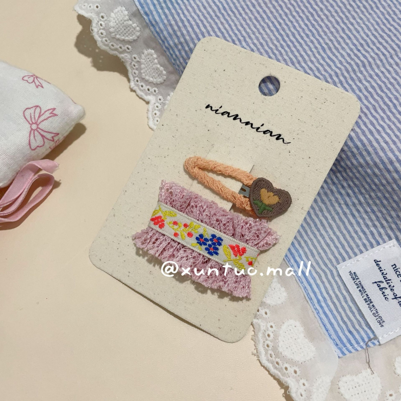 Rūpnie darināts auduma matu klips ar mežģīnēm — Korejas stila pušķveida ziedu raksts, BB klips meitenēm