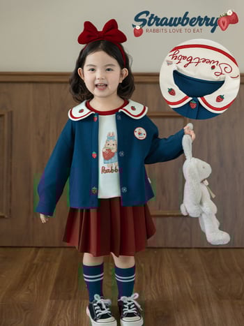 Mergaitėms princesės stiliaus medvilninis komplektas: suknelė, švarkas ir kelnes, ilgos rankovės, 90% medvilnė