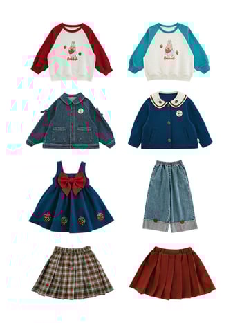 Mergaitėms princesės stiliaus medvilninis komplektas: suknelė, švarkas ir kelnes, ilgos rankovės, 90% medvilnė