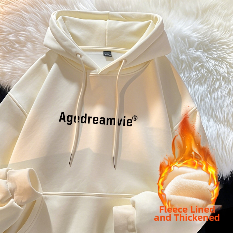 Ženski hoodie s kapuljom i flis podstavom oversize, jesensko-zimski stil, poliester 95%+