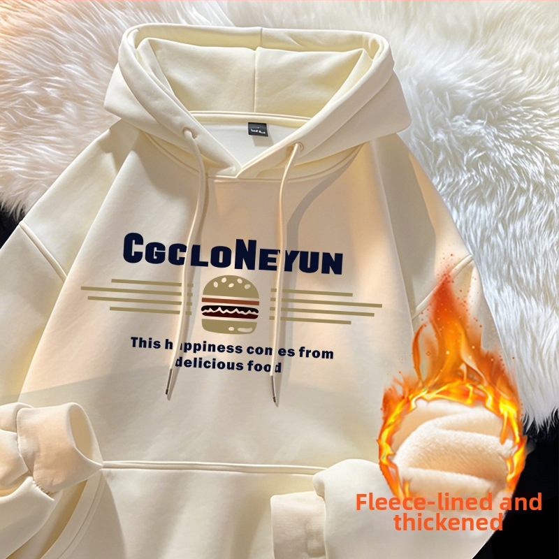 Ženski hoodie s kapuljom i flis podstavom oversize, jesensko-zimski stil, poliester 95%+