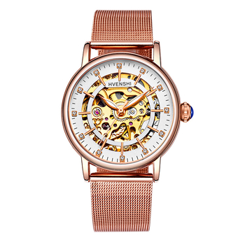 Sieviešu divpusējs skeleta pulkstenis ar automātisko kustību, nerūsējoša tērauda siksna, caurspīdīgs aizmugurējais vāciņš, ūdensizturība 50 m