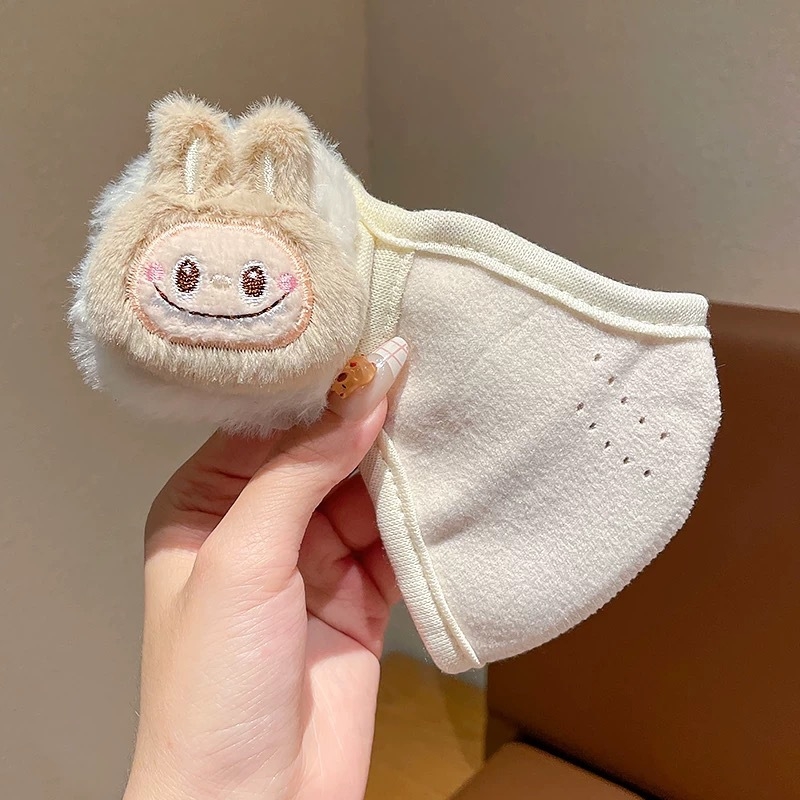 Gyerekeknek szóló meleg maszk fülvédőkkel – mindent egyben: poliészter rost, hímzés, rajzfilm mintázat, porvédelmi funkció