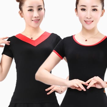 Kvadranttantsų marškinėliai iš modalinio audinio, V kaklo, trumpomis rankovėmis, 100% modal, moterims, vasaros scenos drabužiai