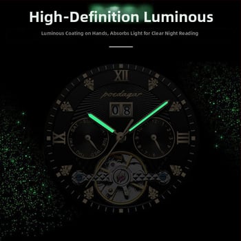 Vīriešu automātiskā mehāniskā pulksteņa ar 42 mm cipfera diametru, ūdensizturība līdz 50 m, Tourbillon, kalendārs un nerūsējošā tērauda siksna.