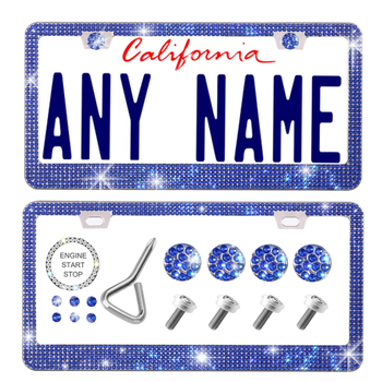 Рамка за регистрационен номер с кристали от неръждаема стомана, правоъгълна; модел: силиконова поставка за номер; съвместима с мотоциклети, автомобили, SUV, пикапи, камиони и ванове