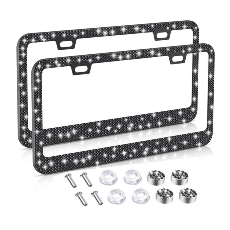 Рамка за регистрационен номер с кристали от неръждаема стомана, правоъгълна; модел: силиконова поставка за номер; съвместима с мотоциклети, автомобили, SUV, пикапи, камиони и ванове