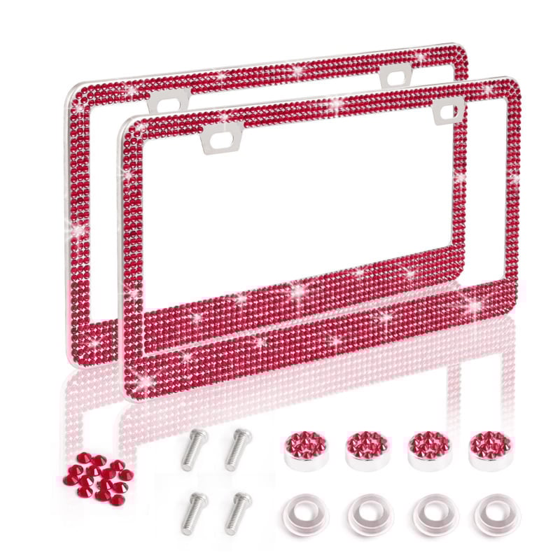 Рамка за регистрационен номер с кристали от неръждаема стомана, правоъгълна; модел: силиконова поставка за номер; съвместима с мотоциклети, автомобили, SUV, пикапи, камиони и ванове